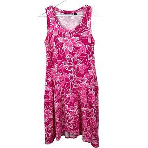 LANDS END Womens M Pink Tropical Floral Print Sleeveless Asymmetrical Hem Dress